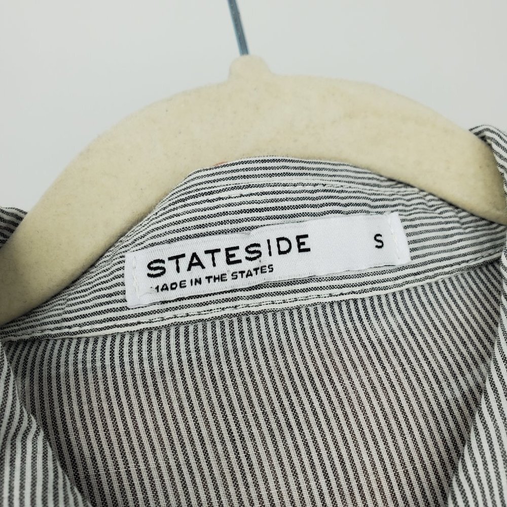 Stateside Striped Cotton Popover Shirt Dress Grey/White Small - Picture 7 of 9